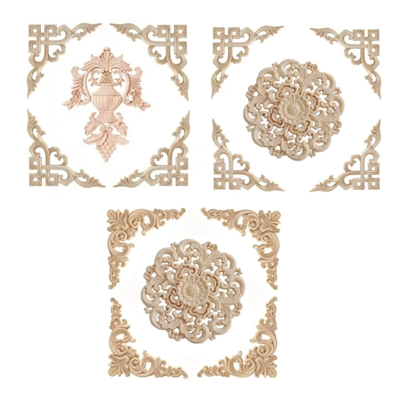 Artistic Floral Wood Carving Round Door Embellishment Easy Mounts European Inspired Wood Applique For Interior Wall best sale