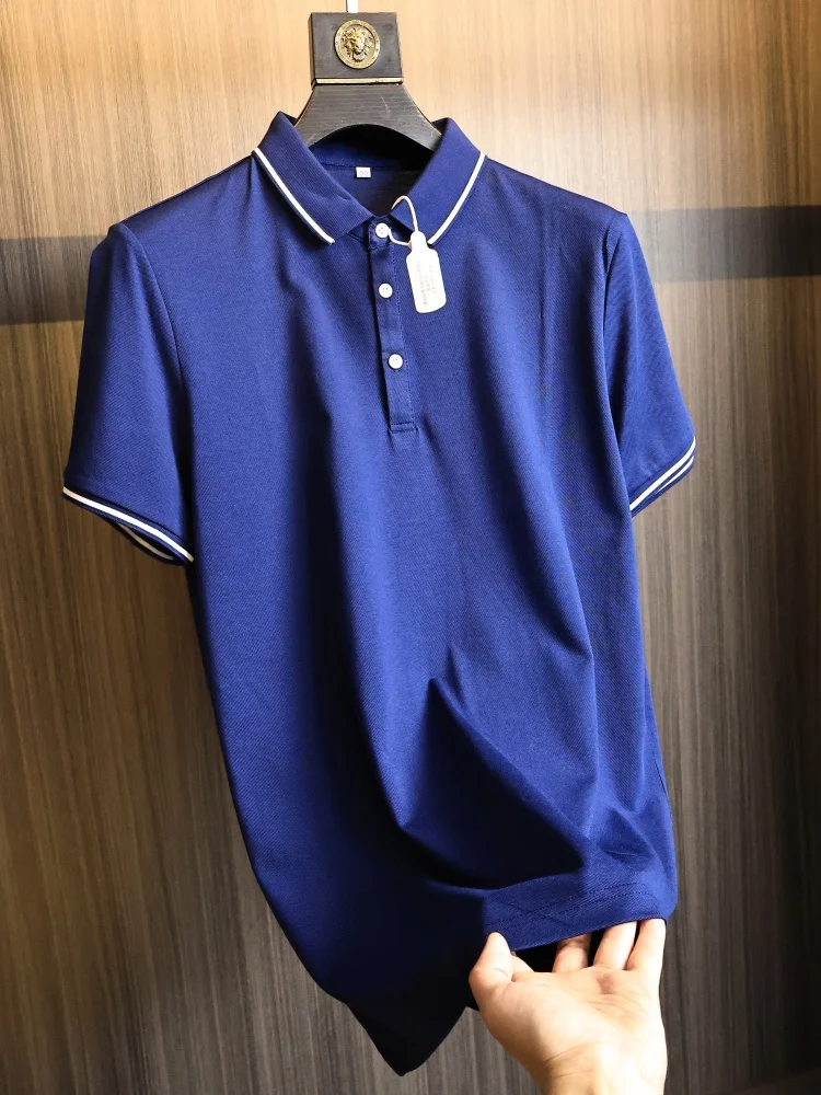 High Value Summer Men's Business Commute Short Sleeve  Shirt Cotton Moisture Wicking Flip Collar Fashionable Urban Style