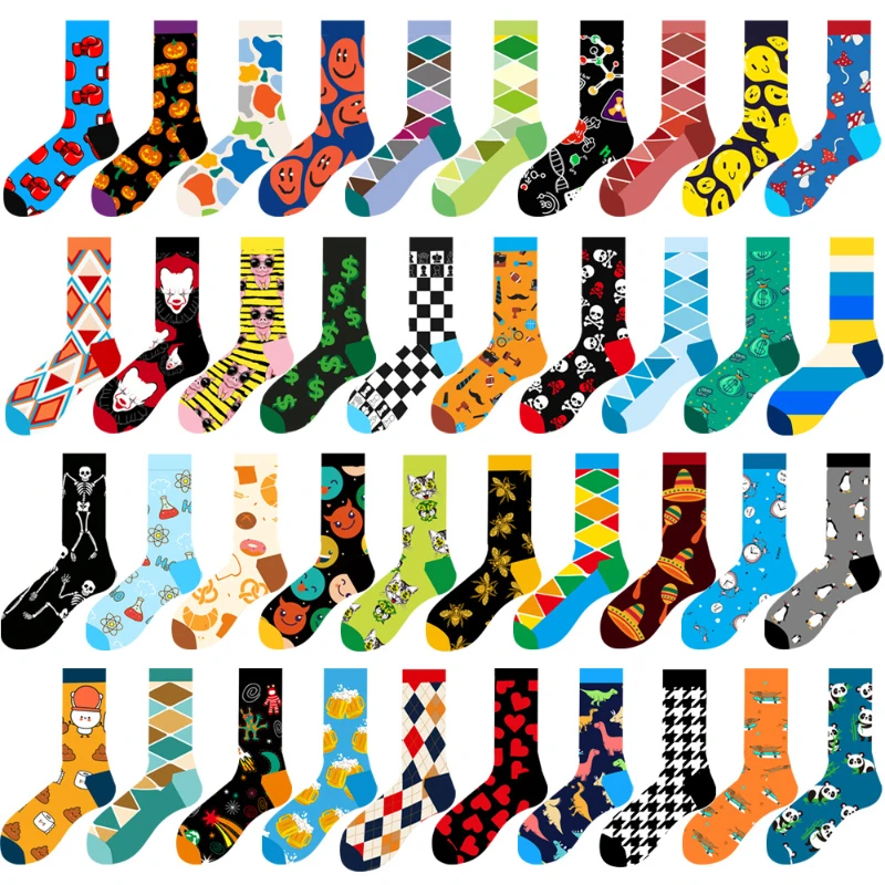 Autumn and Winter New Animal Socks, Geometric Men's Socks, Funny Skeleton Socks, Smiling Face Women's Trendy Socks