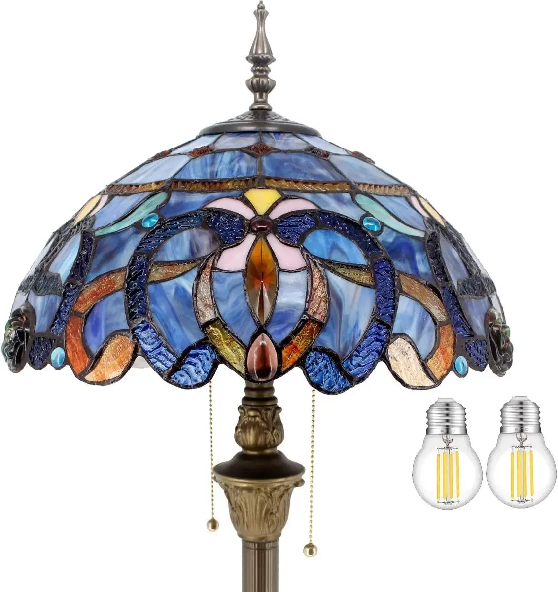 

Floor Lamp Blue Purple Cloudy Stained Glass Standing Reading Light 16X16X64 Inches Antique Pole Corner Lamp