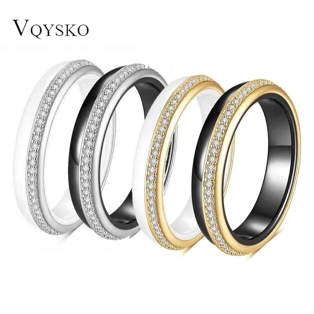 Klassischer Titan-Edelstahl, Weiß/Schwarz/Gold, Keramik-Ring, Schmuck, Paar, Mikro-Intarsien, Zirkon, Eheringe für Frauen