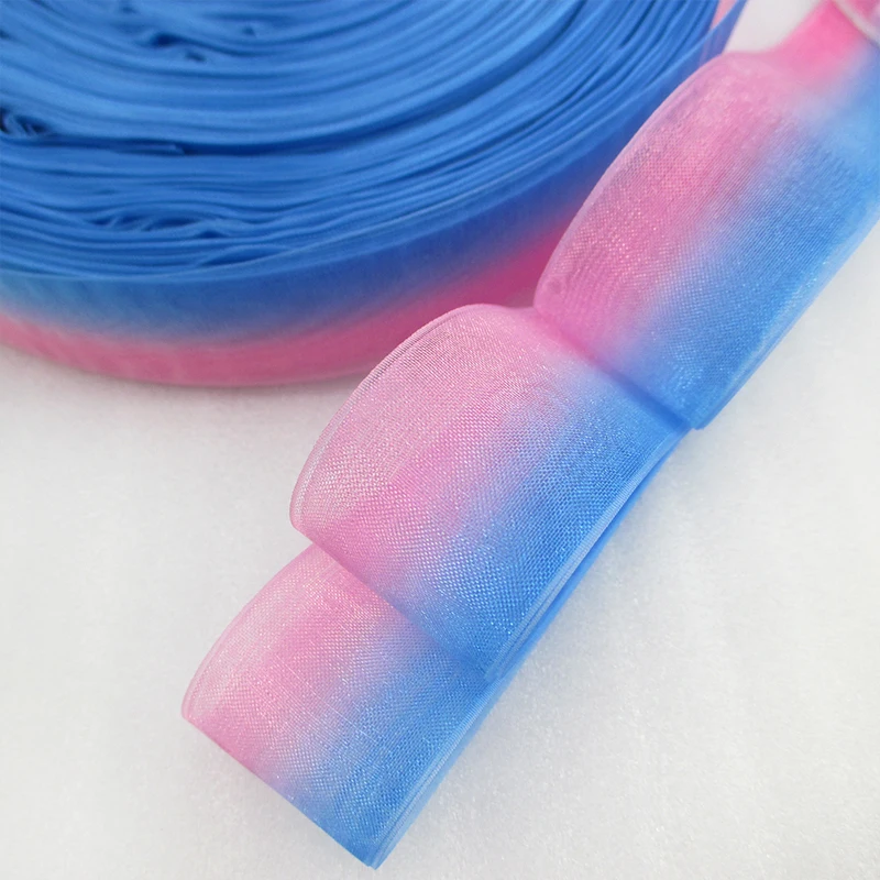 5 Yards 25mm or 38mm or 50mm Gradient Rainbow Color Organza Ribbon For Gift Wrapping DIY Hair Bows Handmade Materials,5Yc2439