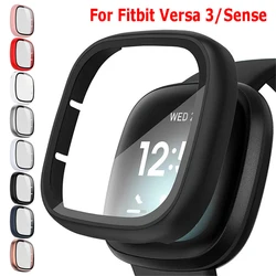 Protective Case for Fitbit Versa 3/Sense Cover Screen Protector Glass+Cases Hard Shell for Versa3 Fitbit Sense Watch Accessories