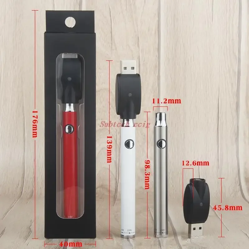 Kit d'ampoule de batterie de stylo vape VV avec chargeur USB sans fil EGo, préchauffage, tension variable, 2.0-4.0V, 350mAh, 10 pièces