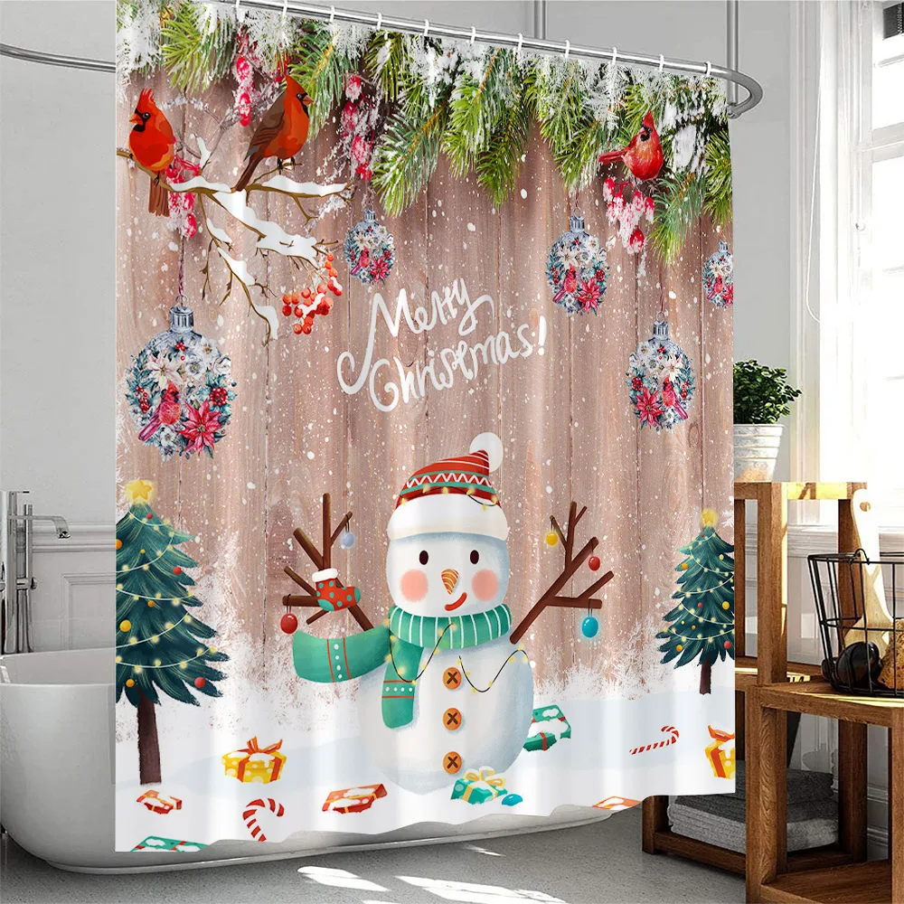 

Snowman Christmas Shower Curtain Winter Holiday Pine Tree Merry Christmas Xmas Gifts Bathroom Decor Polyester Bath Curtain Cloth