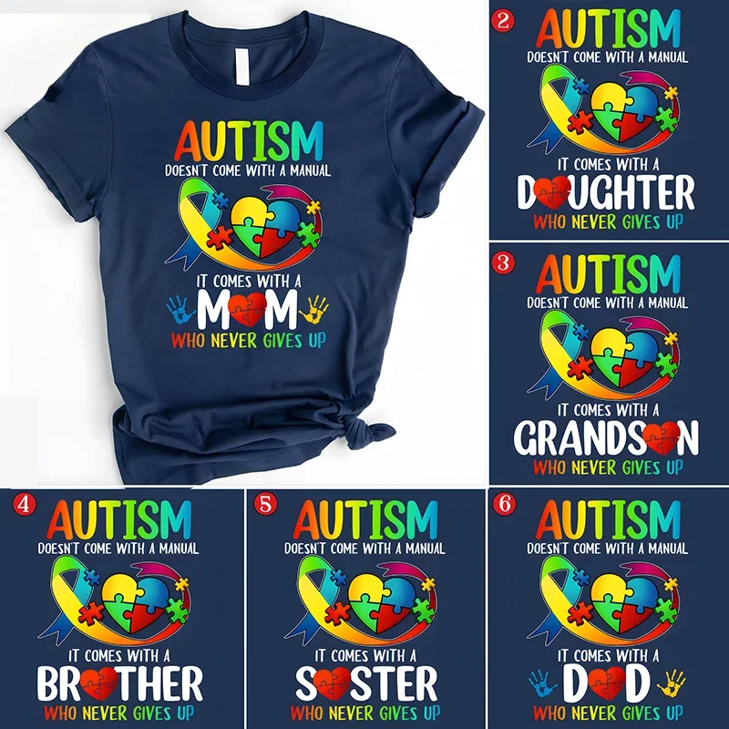 Men's T-shirts Autism Mom Dad Clothing Autism Awarenes Family Tshirts Short Sleeve Clothes Family Matching Clothing Unisex Tees