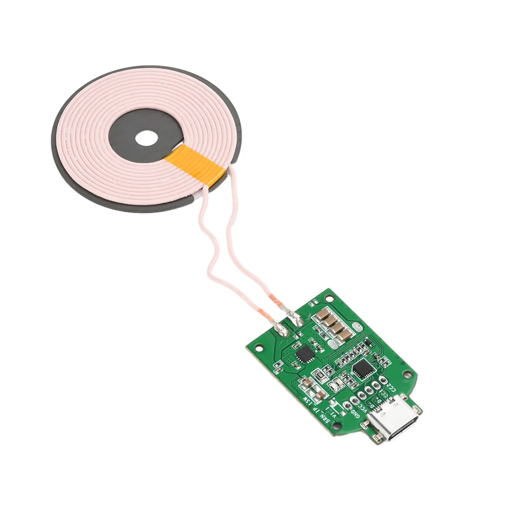 Transmisor de carga inalámbrico de alta potencia de 15W, módulo Universal, interfaz tipo C de entrada DC5V/9V/12V
