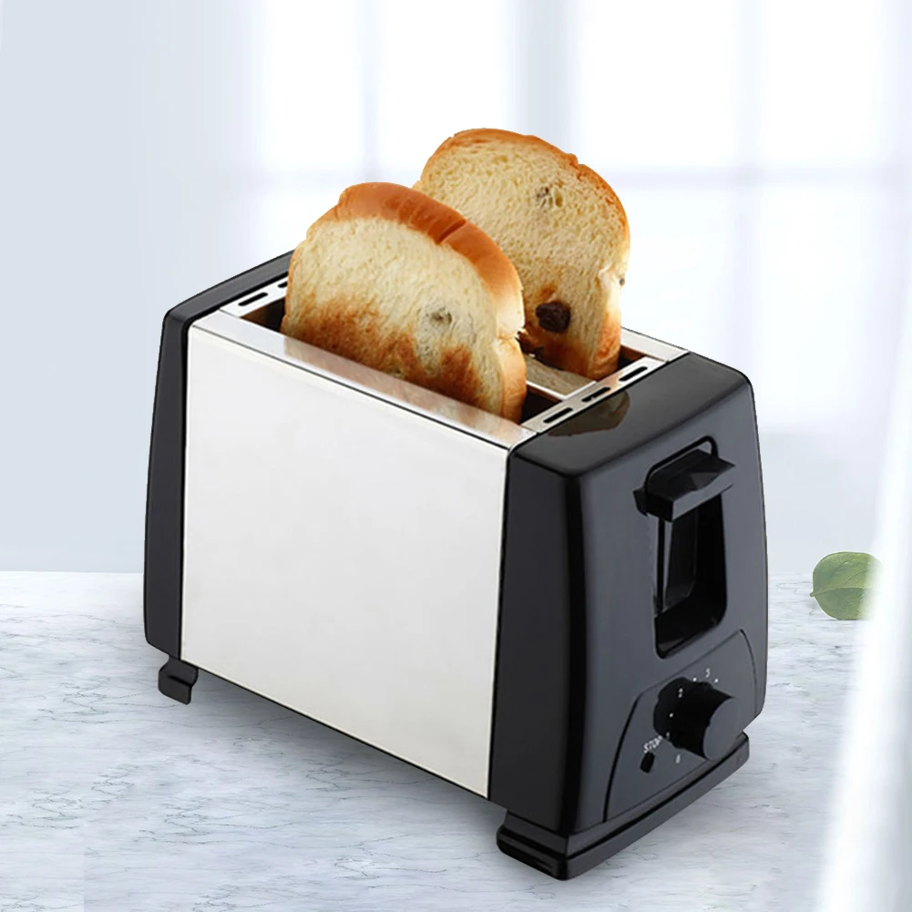 2 Slices Bread Baking Oven Fast Heating Mini Breakfast Toaster Stainless Steel Wide Slot 6 Toast Settings for Bread Bagel Waffle