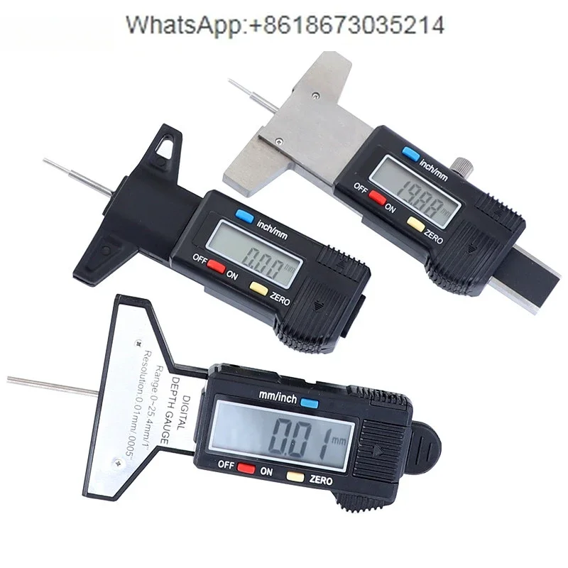 Digital Depth Gauge 0-25.4mm/0.01mm Metric/Inch Wheel Tread Depth Gauge LED Display Caliper  1PC