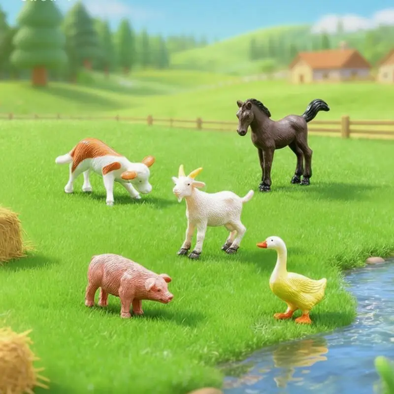5pcs/set Farm Animal With Farmer Figurine,Realistic Farm Animals Including Farmer,Pig,Cow,Horse, Goat - Educational Farm Playset