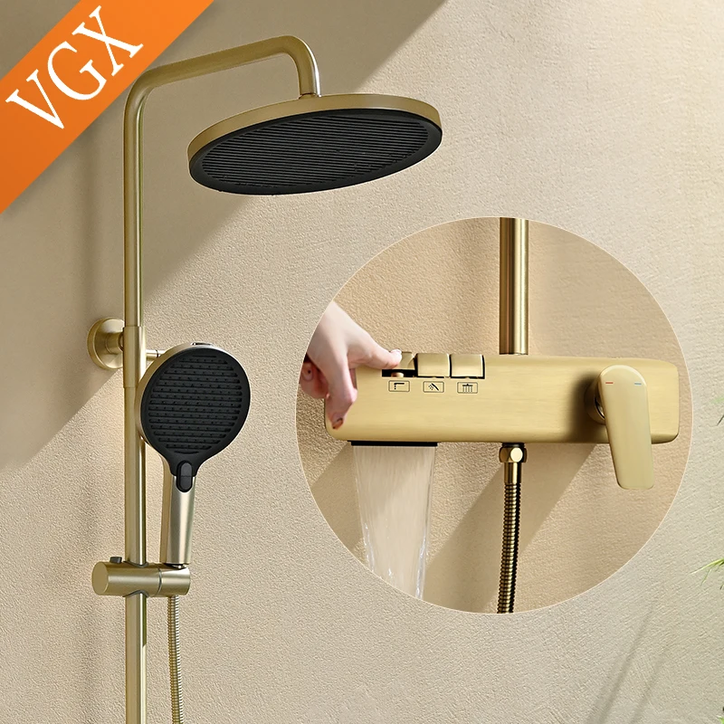 

VGX Shower System Set Gold Bathroom Shower Head Set Luxury Shower Faucet Set 3-way Rainfall Shower Set Bathroom Mixer Crane Grey