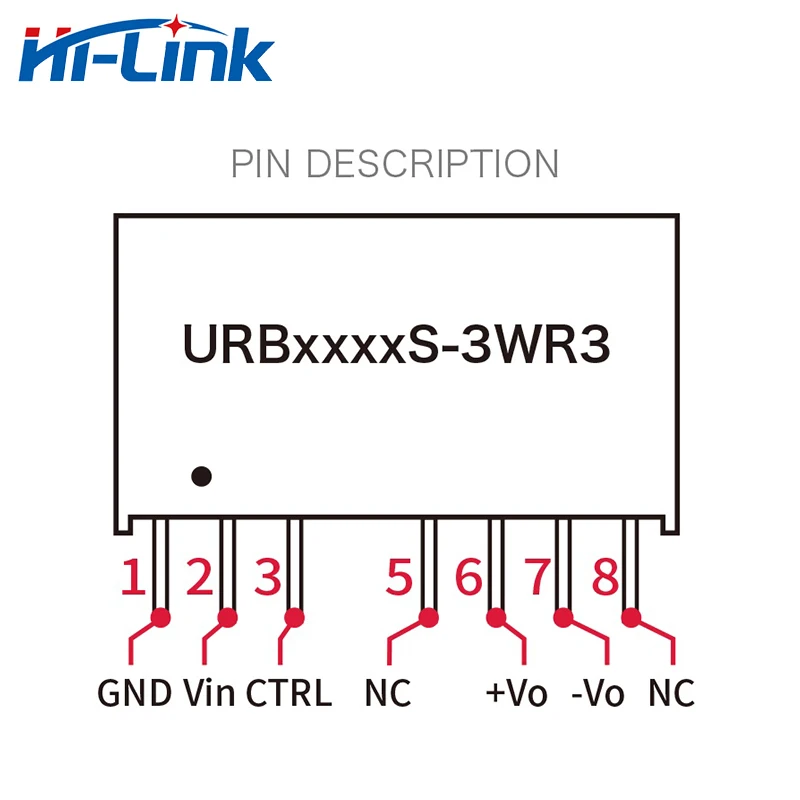 Hi-Link URB2403S-3WR3 URB2405S-3WR3 URB2412S-3WR3 URB2415S-3WR3 URB2424S-3WR3 Izolowany moduł zasilania DC 3.3V/5V/12V/15V/24V 3W — zdjęcie produktu 2