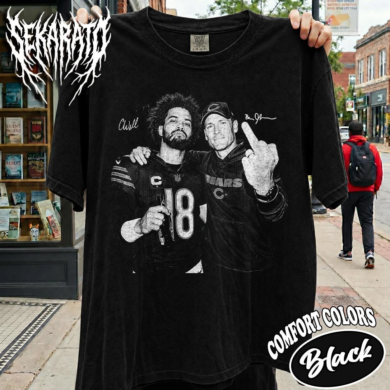 Caleb Williams Shirt, Ben Johnson Chicago Football Shirt, Comfort Colors Navy Tee, Caleb Williams 18 Vintage Shirt