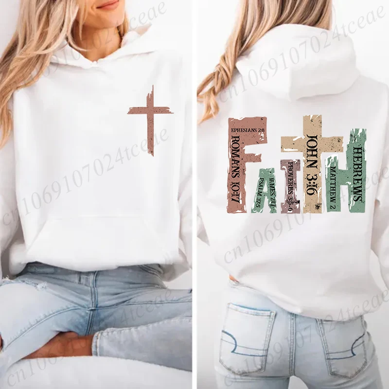 Autumn Fleece Hoodie Faith Christian Hooded Korean Fashion Sweatshirts Long Sleeve Top Bible Verses Jesus Design Hoodies Clothes