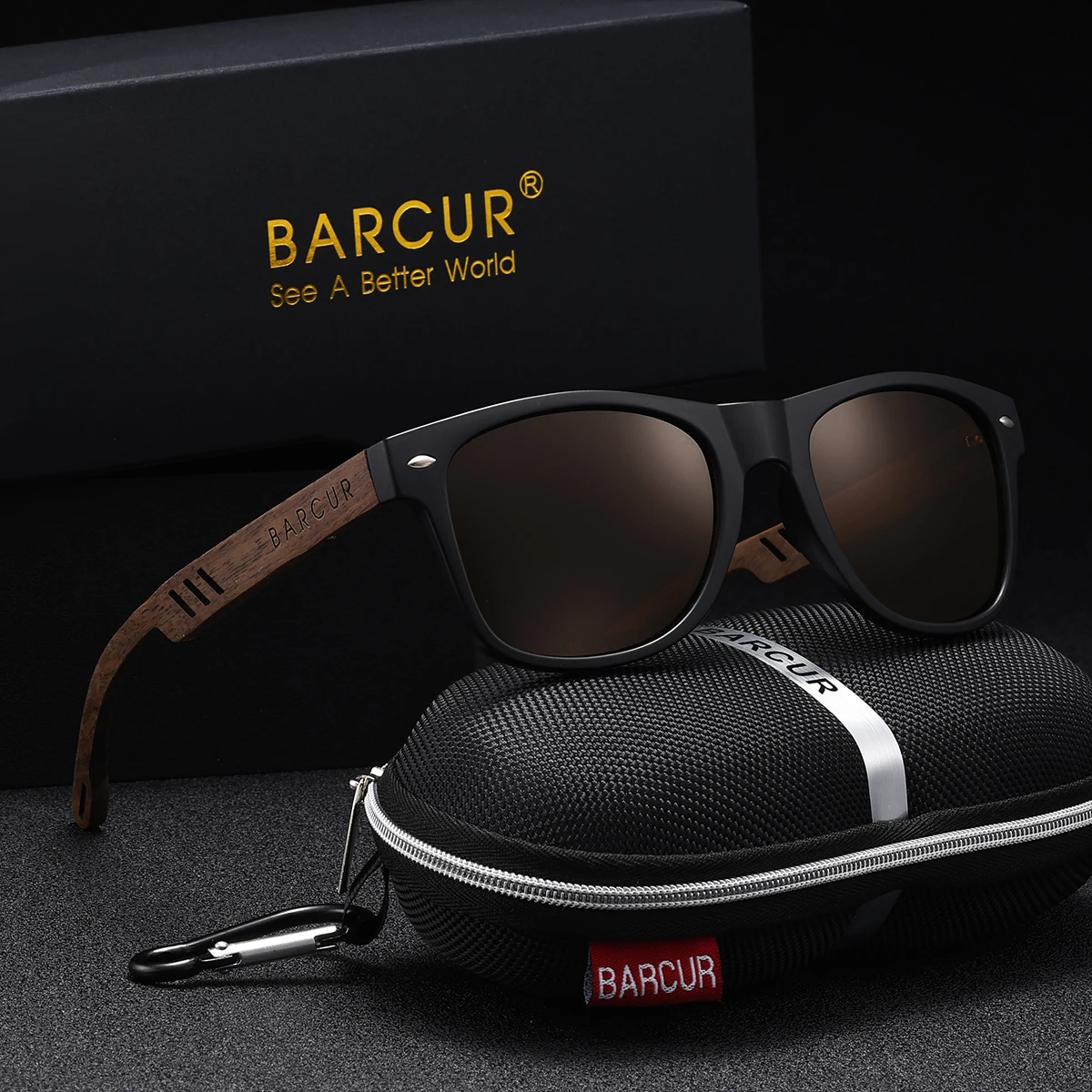 BARCUR 1 قطعة نظارات شمسية عصرية للنساء بعدسات مستقطبة خشبية خفيفة الوزن مرآة للقدم أثناء السفر تحقق من الملحقات اليومية نظارات رجالية