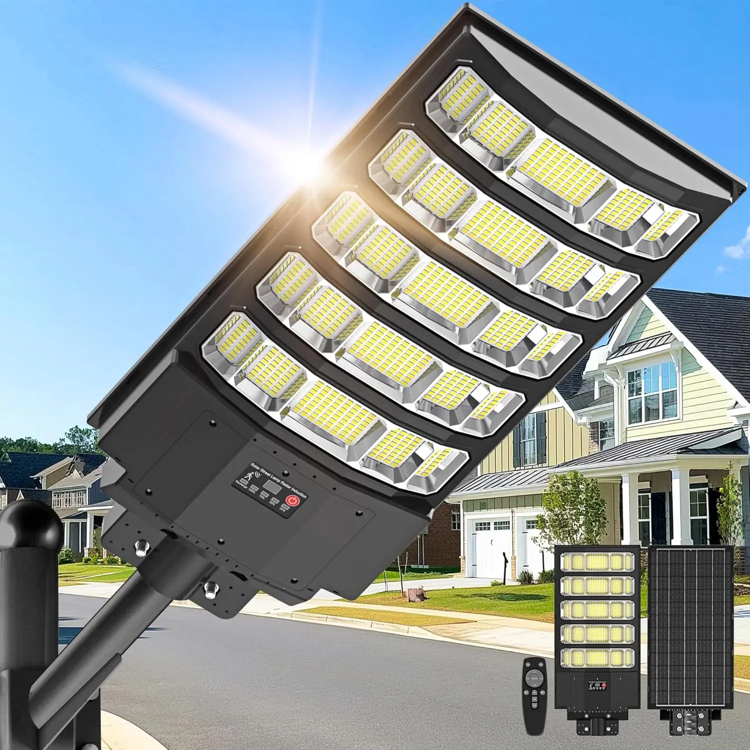 

Solar Street Lights Outdoor,10000W Solar Lights Outdoor Waterproof with Motion Sensor, IP66 Solar Security Flood Lights for
