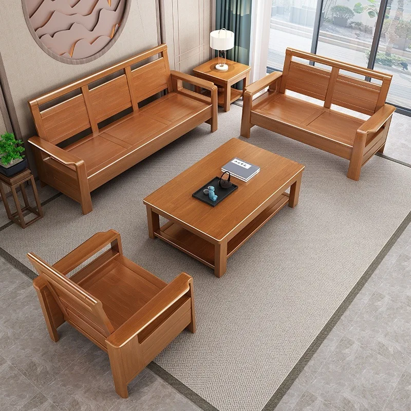 Dual-purpose solid wood sofa concubine 1 + 2 + 3 coffee table combination living room small apartment simple