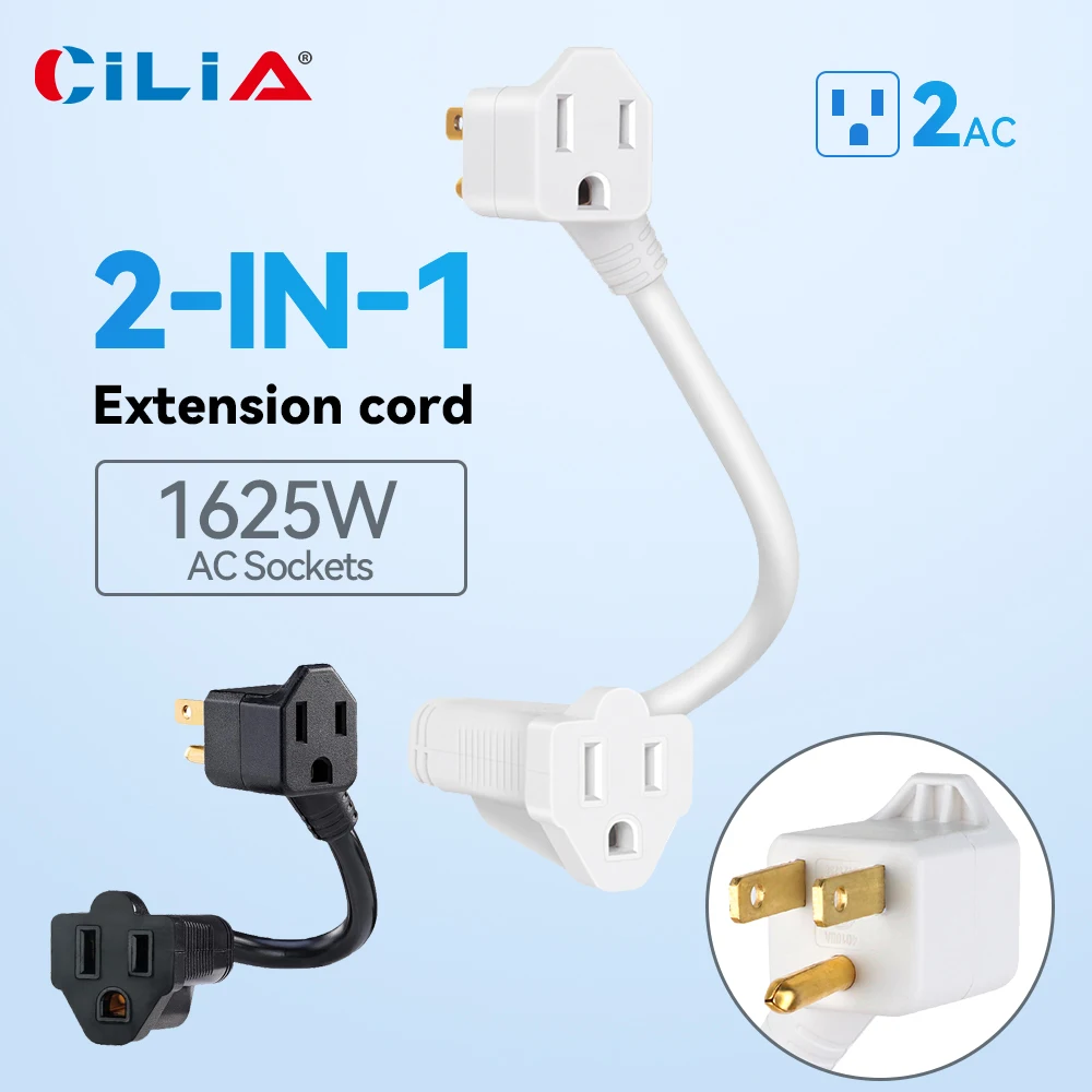 CILIA  12 Inch Heavy Duty Extension Cable With 2 AC Charging Ports Small Extension Cable Socket Protector Suitable For Home,