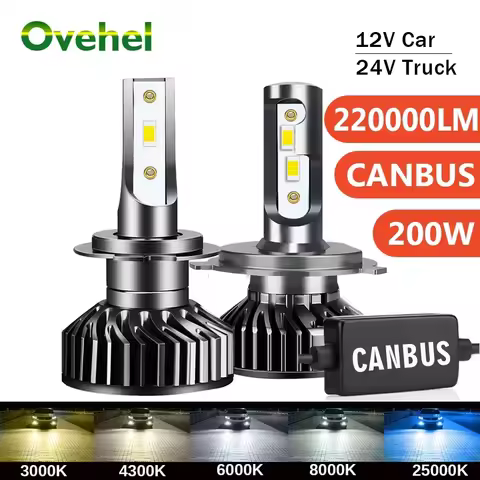 OVEHEL 220000LM 200W H7 H4 Led Canbus Headlight 12V 24V H1 H8 H9 H11 9005 9006 Hb3 Hb4 Led Bulb Lamp for Car 4300K 6000K 8000K