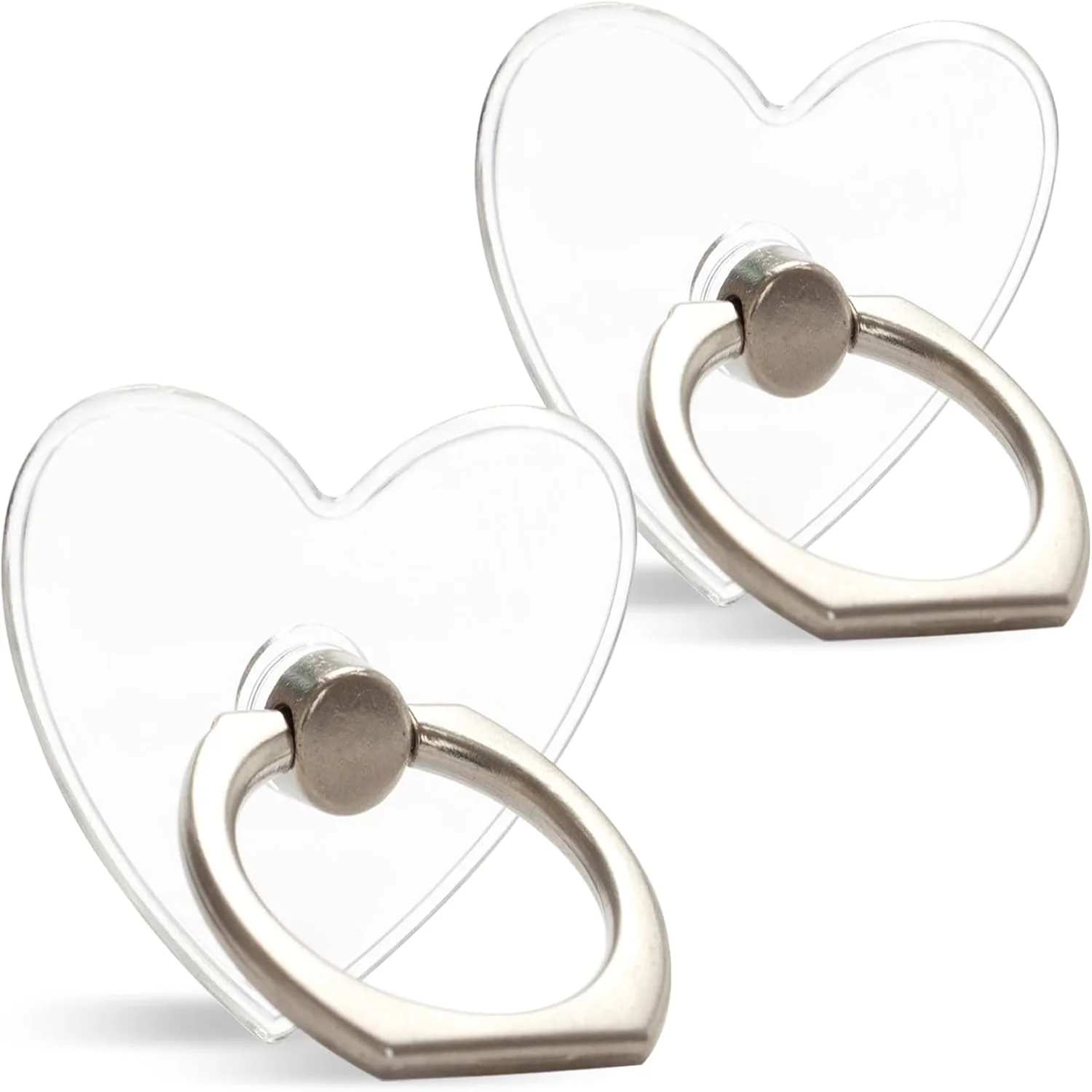 Transparent Finger Ring Phone Holder Stand x2 Pack, 180 Adjustable Kickstand, Electroplated Heart Design