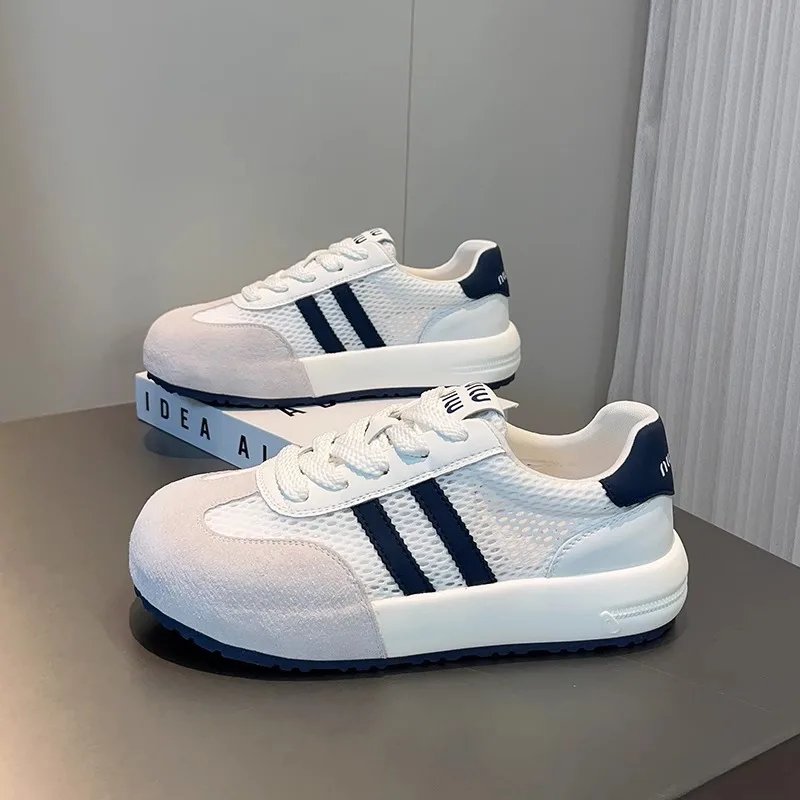 

Mesh Breathable German Training Shoes for Women Genuine Leather All-Match White Shoes Lightweight Platform Sports Casual Shoes