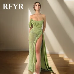 RFYR Simple Green Mermaid Formal Dresses Sequin Pleats Party Dress For Wedding One Shoulder Special Occasion Dress robe soirée