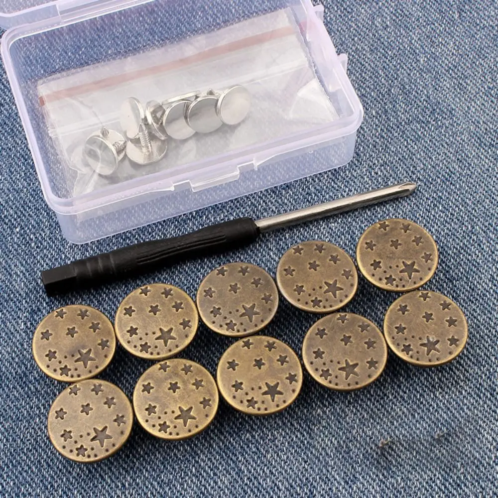 10pcs Portable Replacement Jeans Buttons Nailless Waist Adjust No-Sewing Metal Button Removable Pants Pins