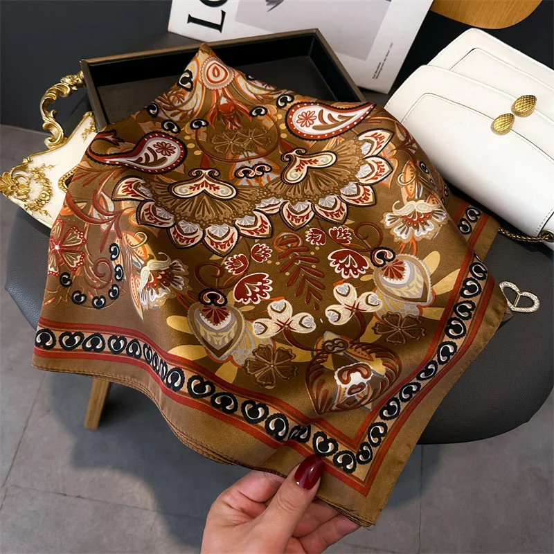 Paisley Print New Fashion Luxury Brand Silk Square Scarf Women Satin Shawls Neckerchief Casual Scarves Bandana Hair Hjiab