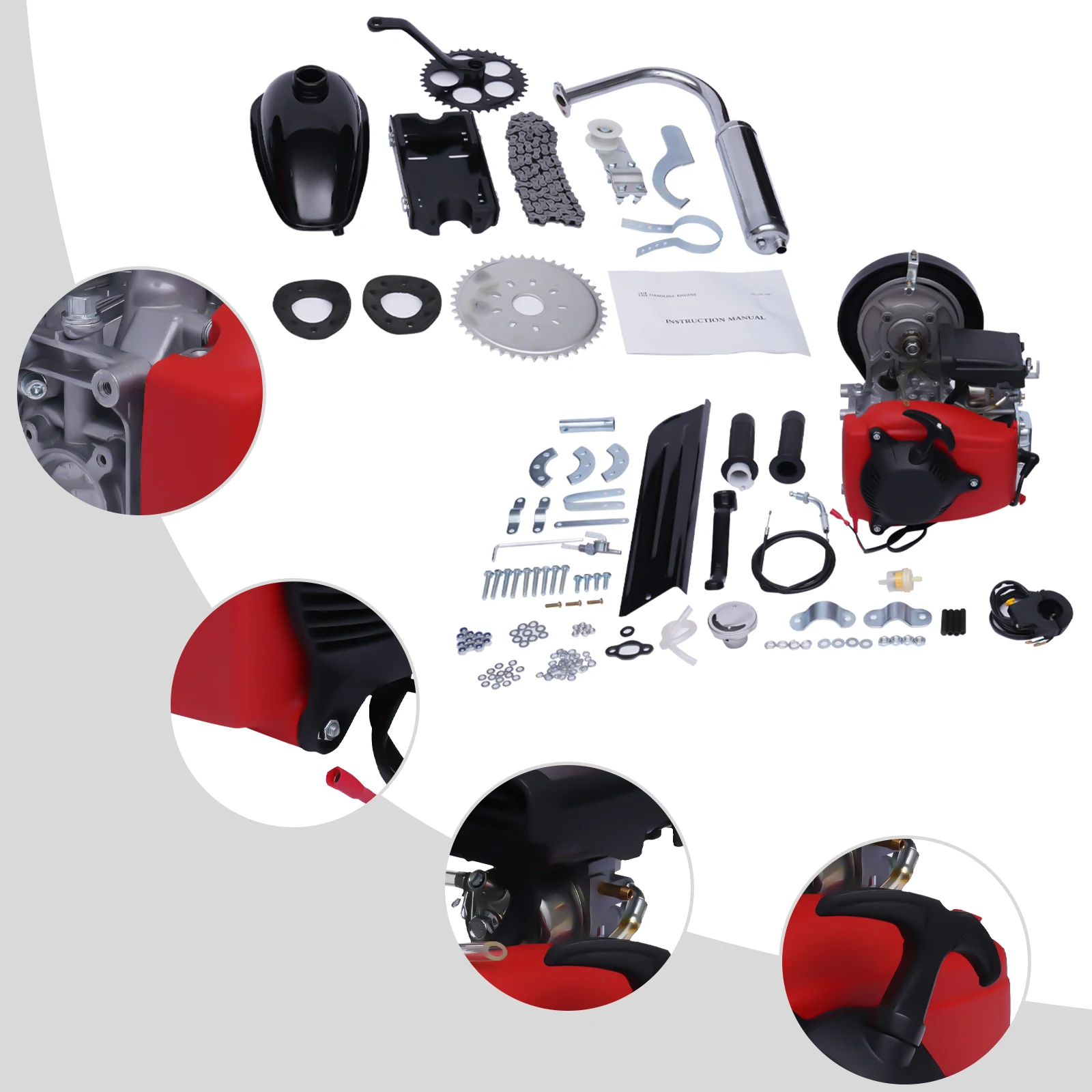 

Gasoline Engine 4-Stroke 49CC Belt-Type Red and Black Gasoline Engine Motor Kit