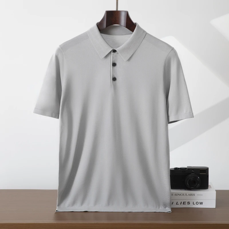 

Высококачественная шелковая мужская рубашка-поло, летняя однотонная офисная футболка, деловая повседневная рубашка с короткими рукавами, мужская одежда, новинка 2024 года