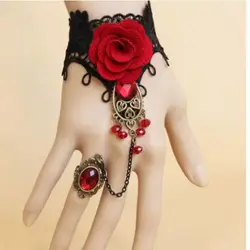 Produttore di braccialetti di cristallo rosa rossa nera in pizzo retrò europeo e americano all'ingrosso di lusso e versatili nuove donne bracciali