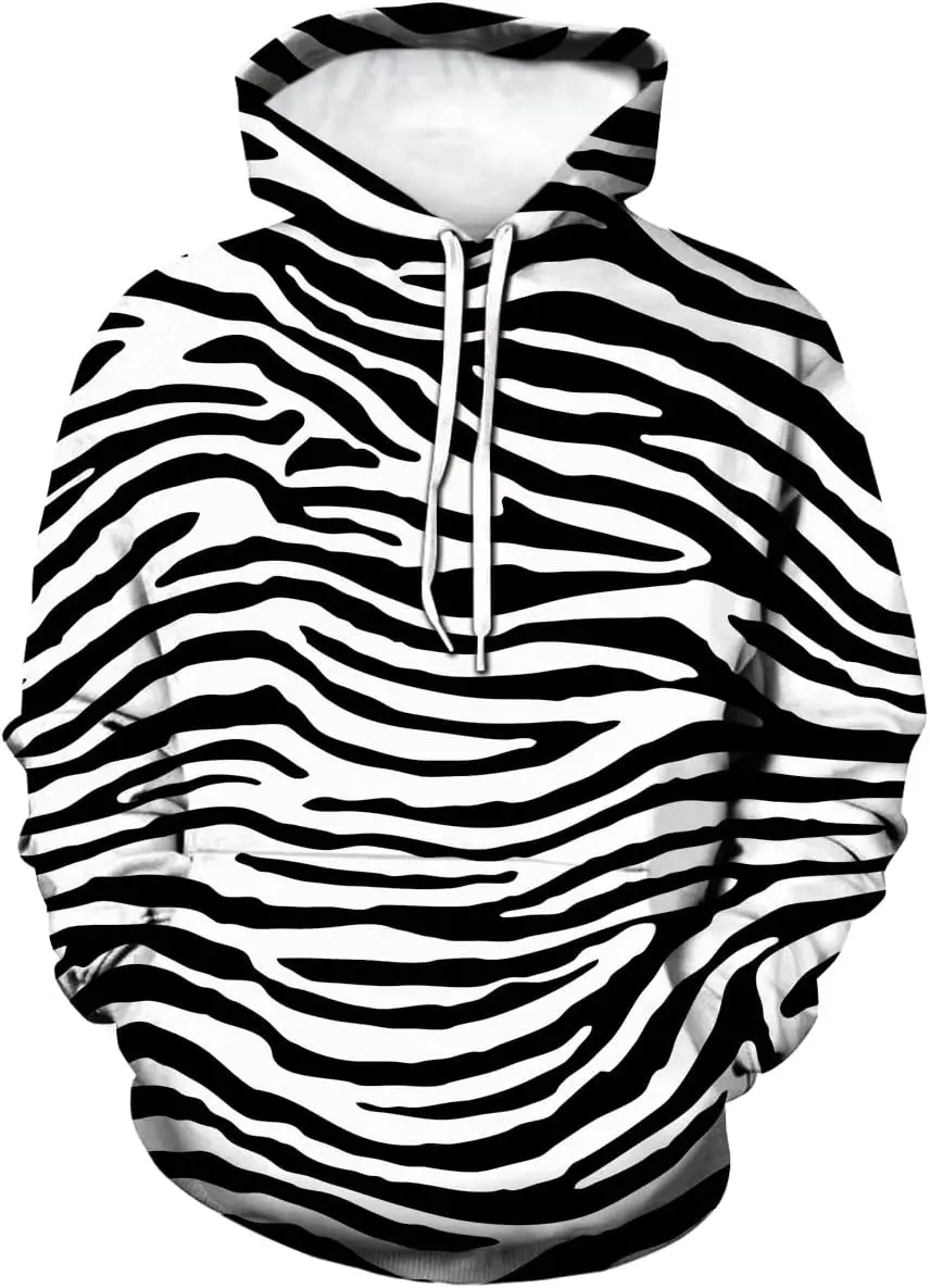 Lurhonp زيبرا طباعة هوديس الرجال امرأة الجدة هوديي الدافئة البلوز مقنعين موضة البلوز ملابس علوية فضفاضة مع جيوب #4