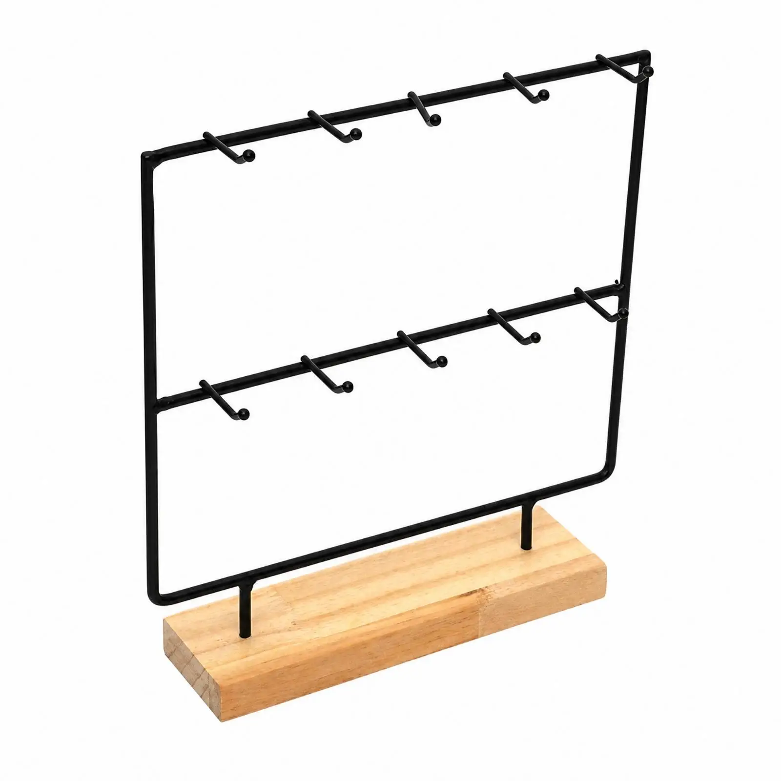 Tabletop Jewelry Rack with Wooden Base and Metal Frame for Earrings Bracelets Display Organizer Holder