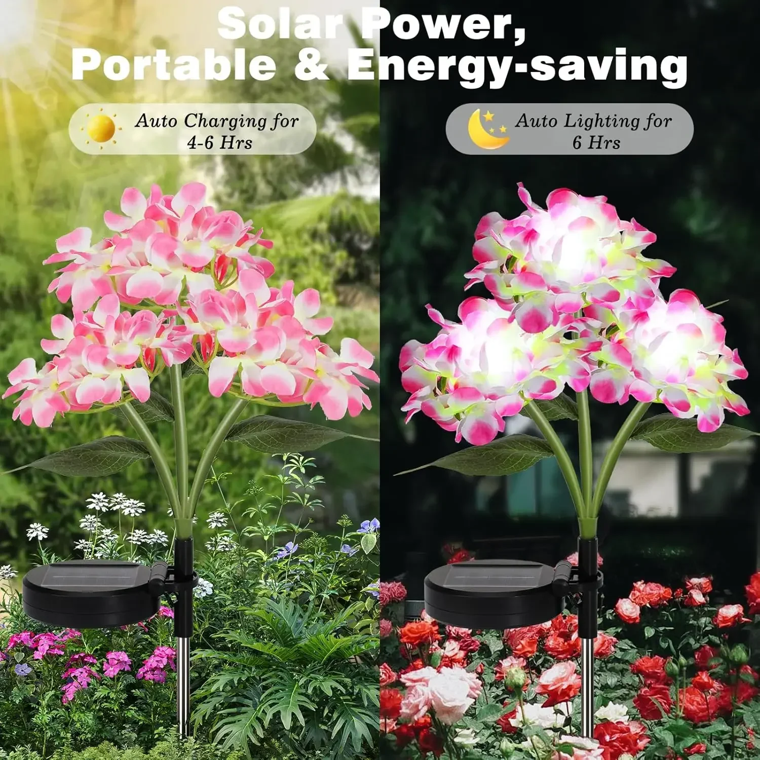 Solar Hydrangea Flower Lights Outdoor, LED Garden Landscape Lights, Waterproof Solar Powered Decor for Yard Patio Pathway