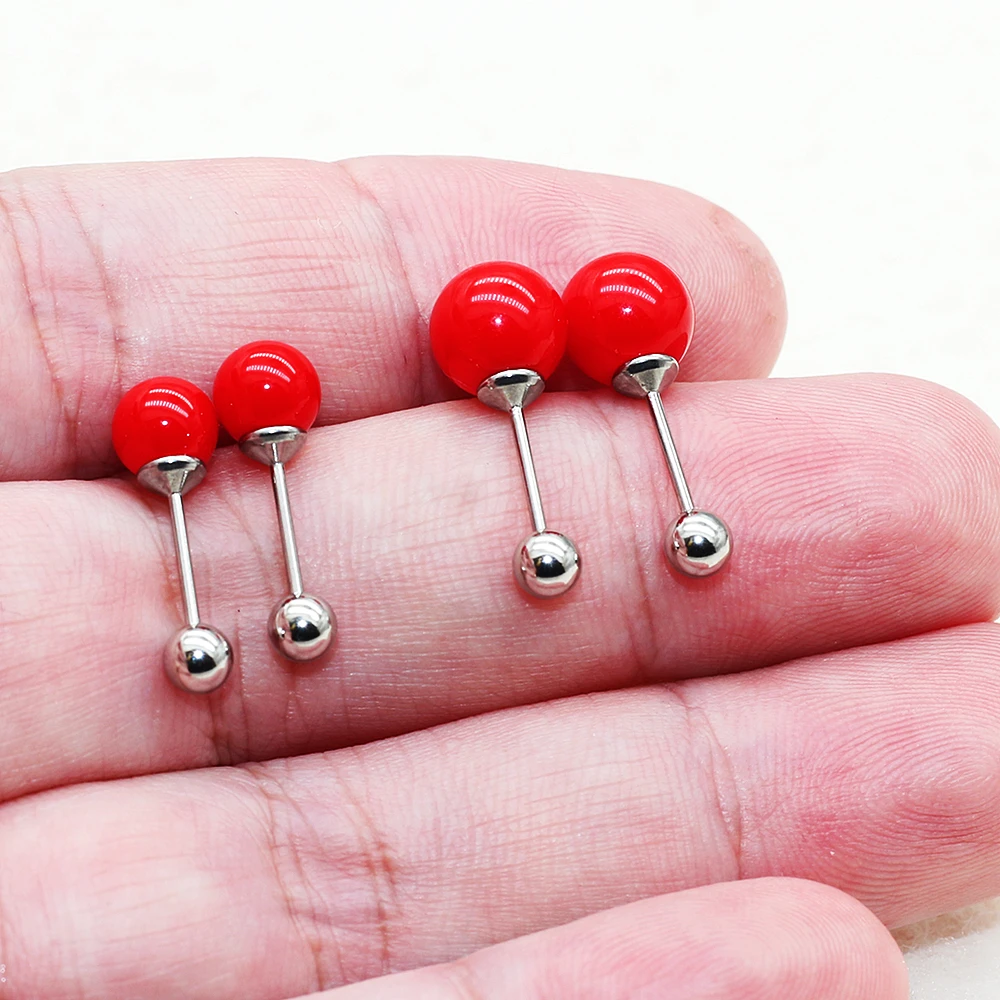 

1Pair Fashion Trendy Brief Screw-back Red Color 6MM Stud Earrings Material 316 L Stainless Steel Never Fade And Allergy