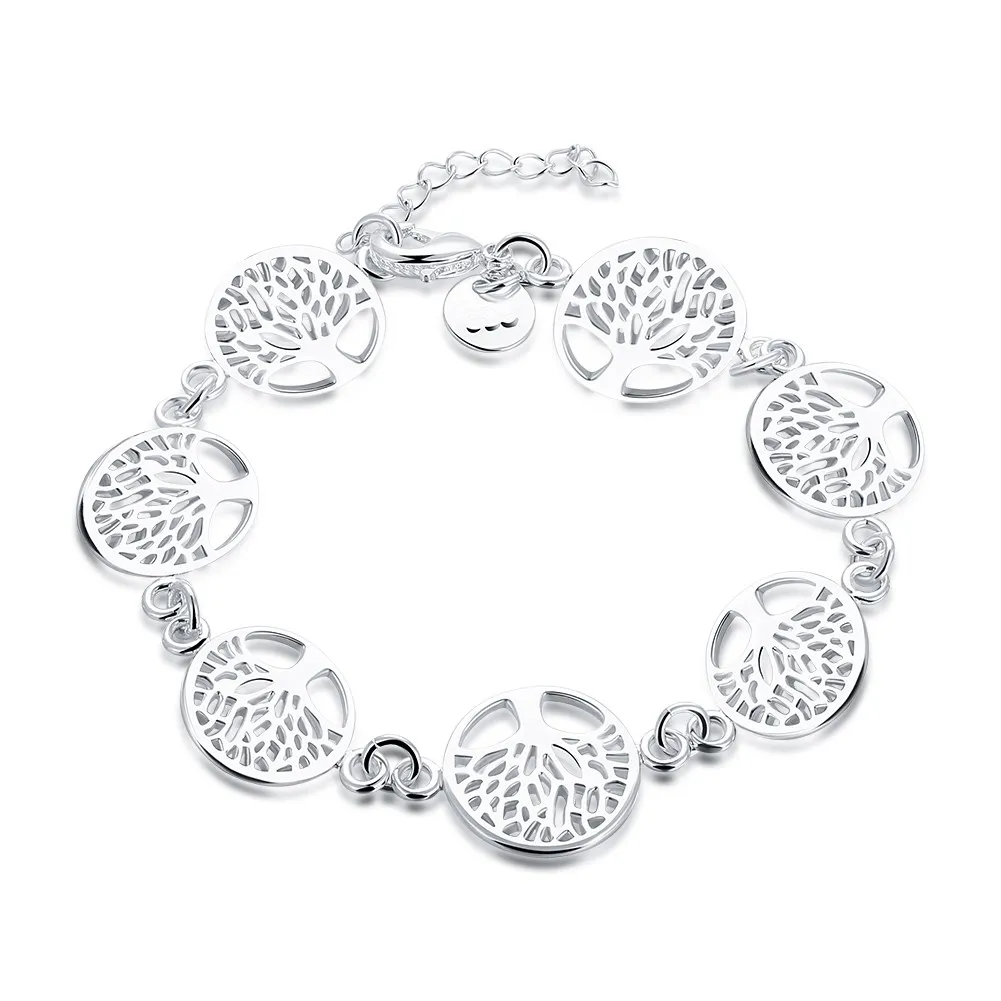 

New Wedding 925 Sterling Silver Bracelet Beautiful Tree Flowers Classic Fashion Jewelry Wholesale 20cm Noble