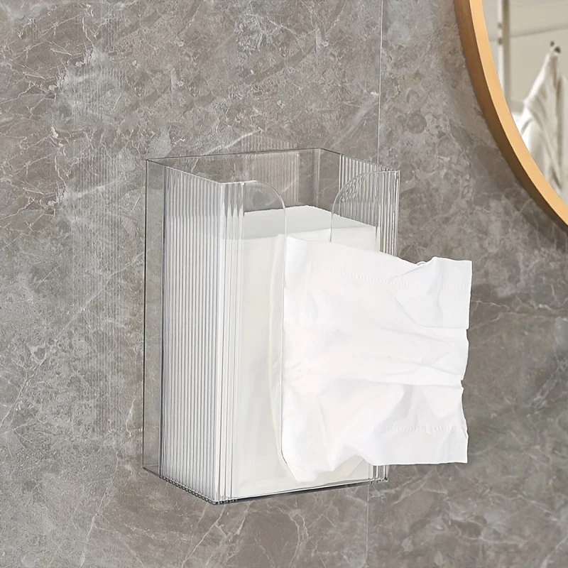 Taschentuchbox-Halter aus Acryl, Wandmontage, transparent, multifunktionaler Papierhandtuchspender für Wohnzimmer und Badezimmer – Detail 6