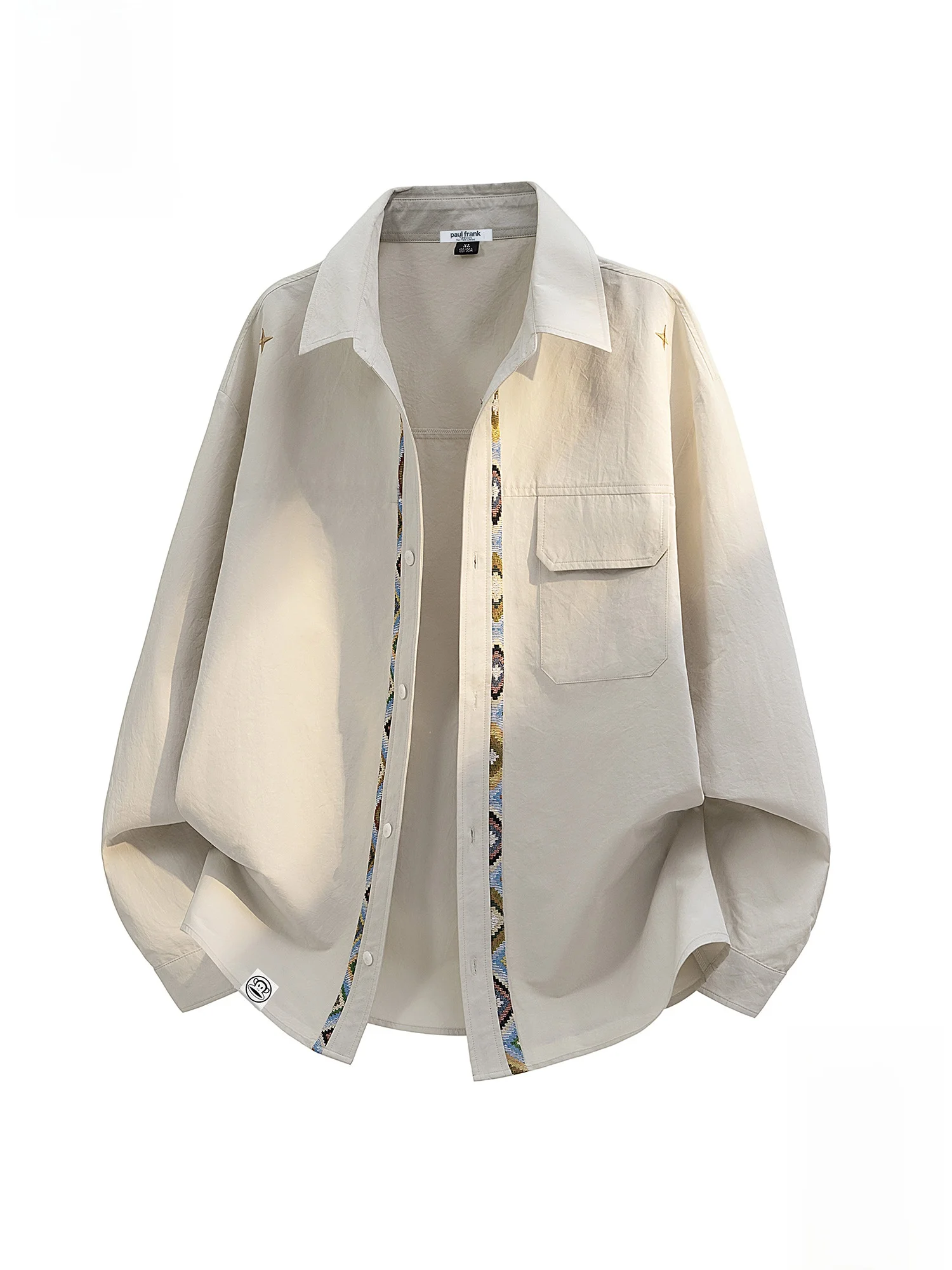 

PaulFrank Large-Mouth Monkey Japanese Sle Collar irt Jaet Men's Spring 2026 New Striped Casual irt Loose Fit Long Sve