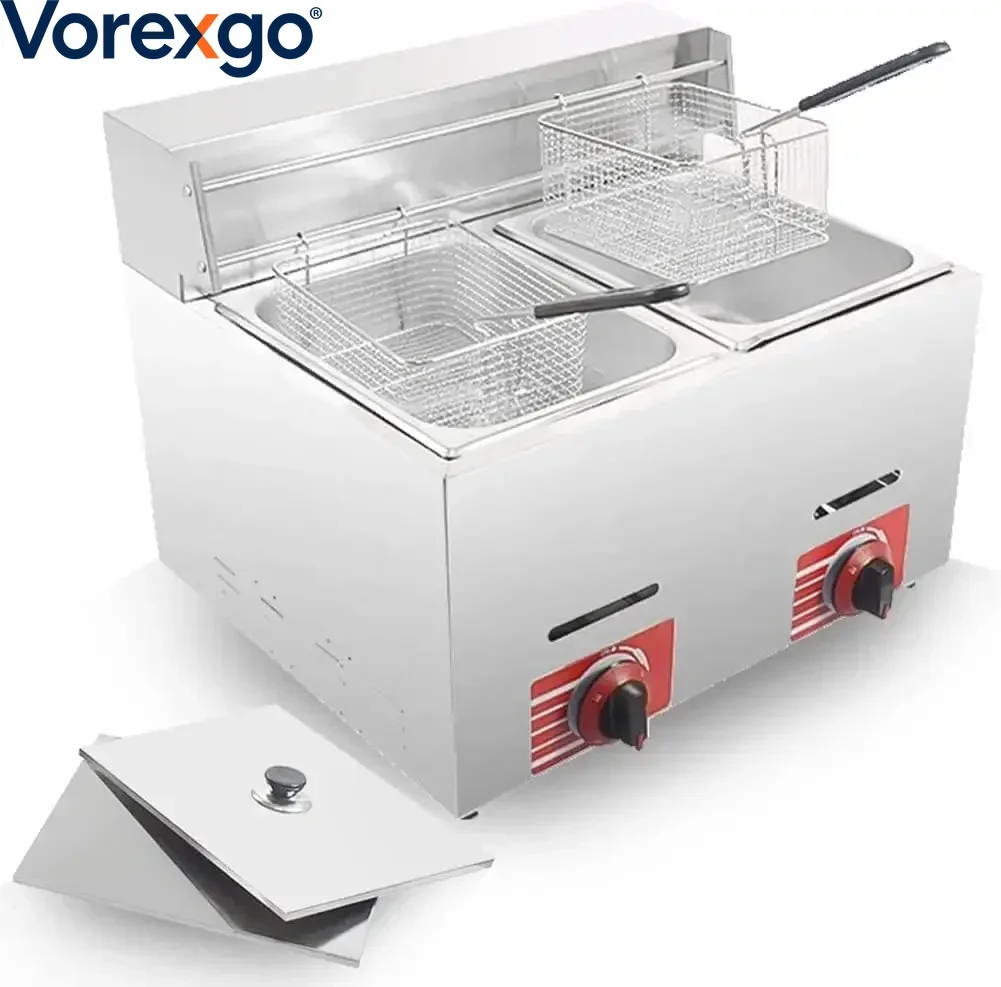 Commercial LPG Gas Deep Fryer With 8L Basket and Lid Stainless Steel Countertop Propane-LPG FY71 for Chips Fast Food Restaurant