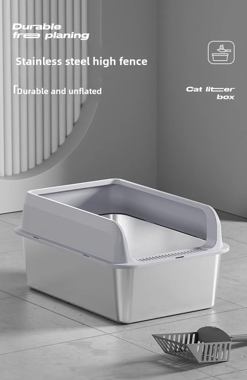 Obudowa kuwety dla kota Stal nierdzewna Otwarta Zapobieganie rozpryskom Miska na piasek dla kotów Produkty toaletowe dla kotów Artykuły do ​​szkolenia toalety dla kotów