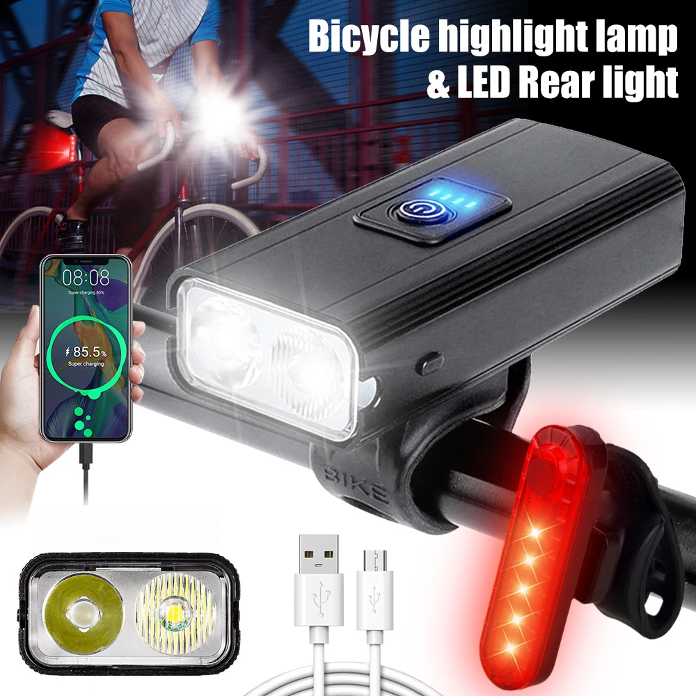 Waterproof USB Charging Front Bike Light Dual LED Night Riding Dual Bicycle Lamp 6 Modes Safety MTB Cycling Headlight