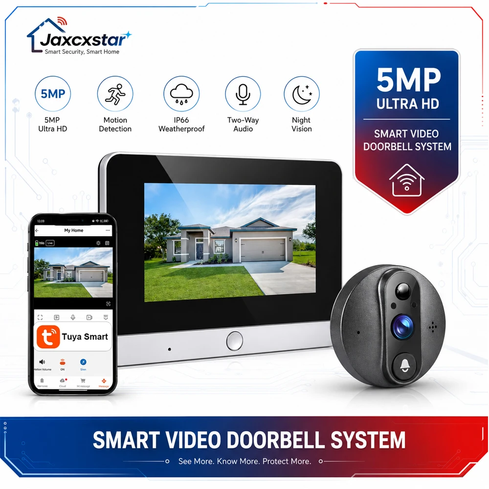 Tuya Smart Video Doorbell Intercom System with Indoor Monitor Screen Remote View Two‑Way Audio Motion Detection Home Door Viewer