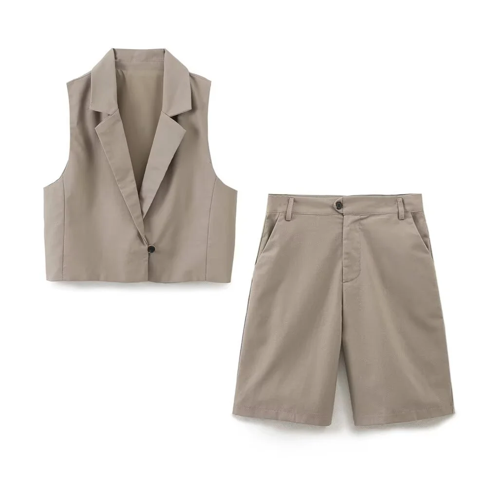 

UNIZERA women's sleeveless double breasted suit vest unisex style spring and summer new product women's casual shorts