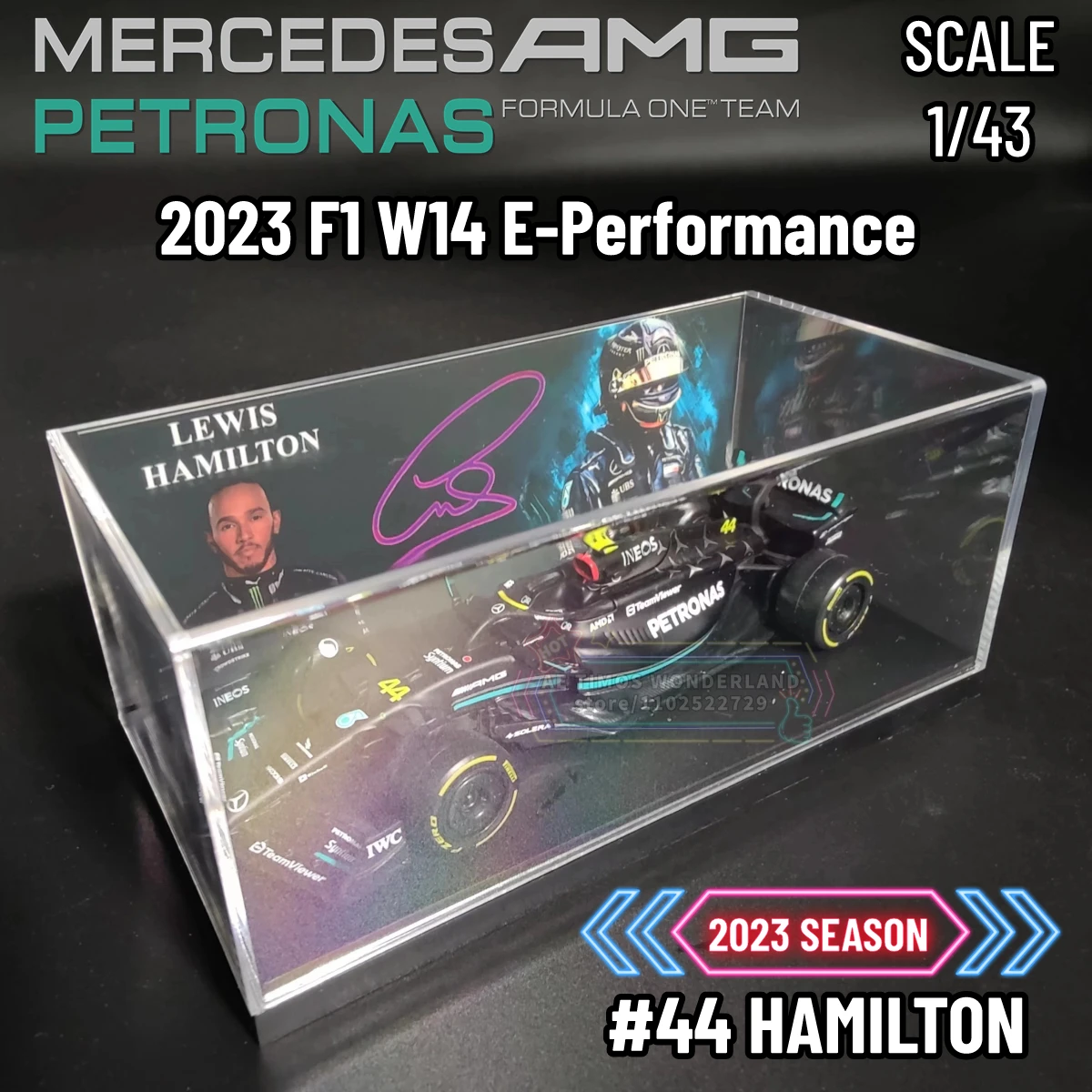 Bburago 1:43 F1 2023 Mercedes AMG W14 Replica Car Model Hamilton Russell Signature Showcase Formula 1 Miniature Figure Gift Toy