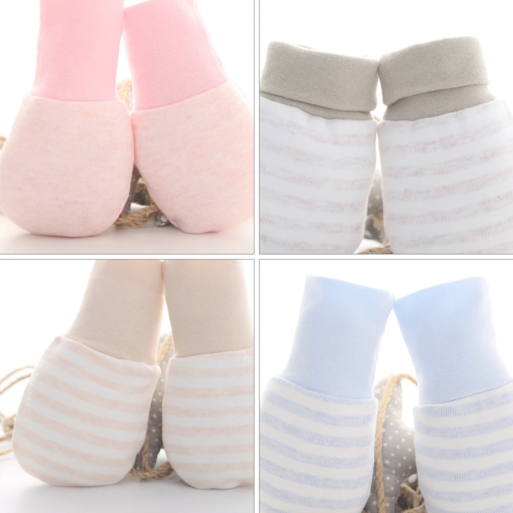 4 أزواج من قفازات منع الخدش للرضع، قفازات مريحة ودافئة لحديثي الولادة، قماش ناعم يشبه القطن، تصميم آمن للمعصم قابل للتعديل