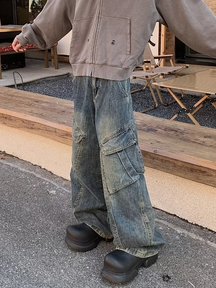 2025 Trashy Y2K Streetwear Vintage Blau Baggy Cargo Jeans Hosen Für Männer Kleidung Gerade Distressed Lose Casual Denim Hosen – Detail 11