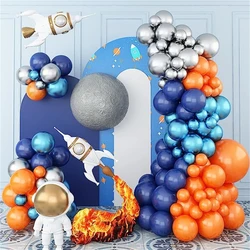 97Pcs A set of Navy Blue Orange Metal Silver Blue Balloon Arched Set Space Theme Birthday Party Decoration
