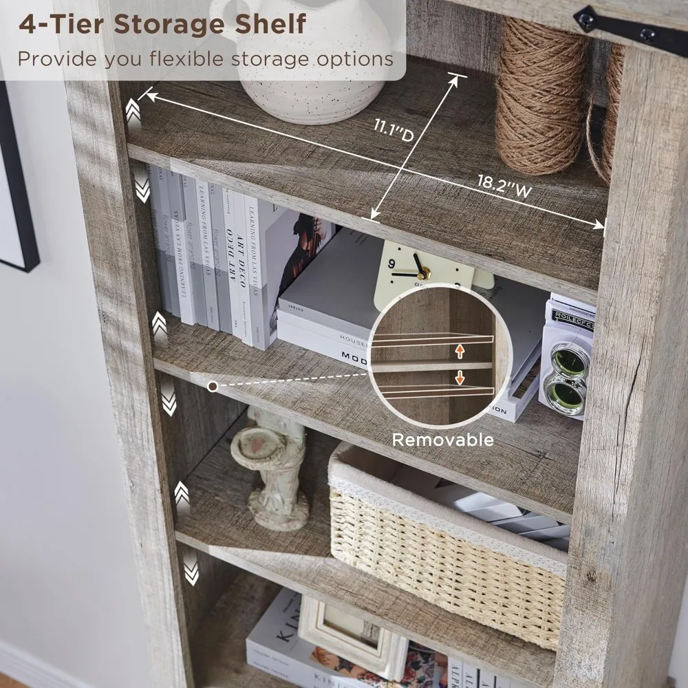 Estante rústica estilo fazenda de 72 polegadas de altura com 2 gavetas e prateleiras ajustáveis