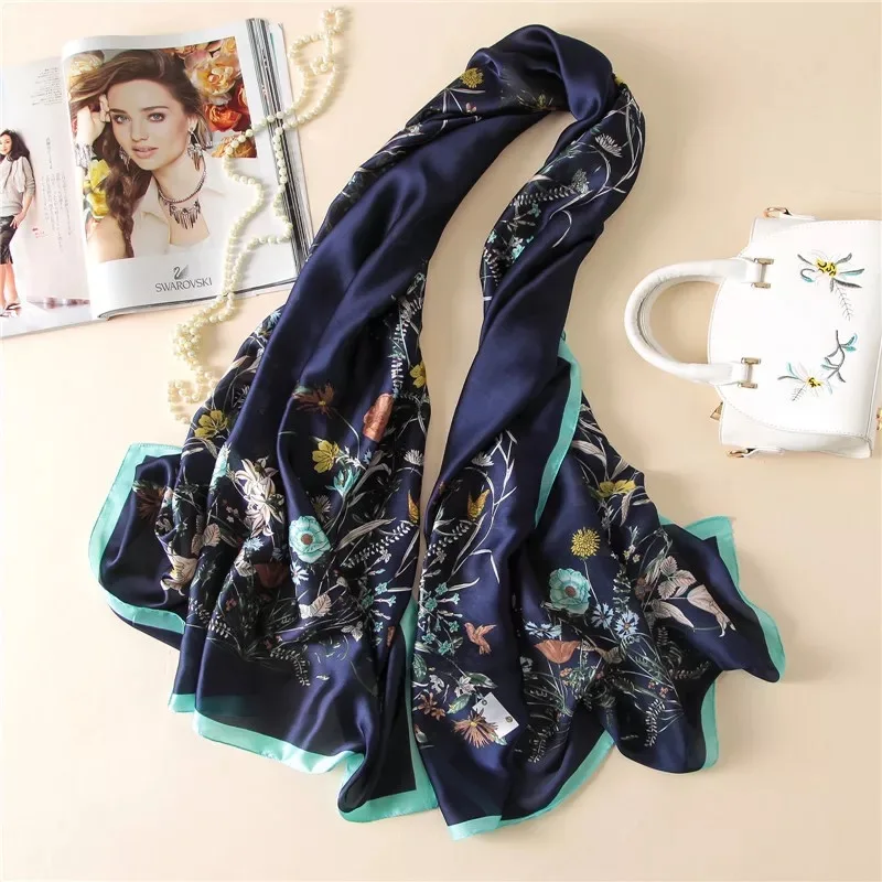 Popular Style 180X90CM Scarves New Design 2024 Square Shawls Luxury Sunscreen Beach Silk Scarf Women The Four Seasons Bandanna