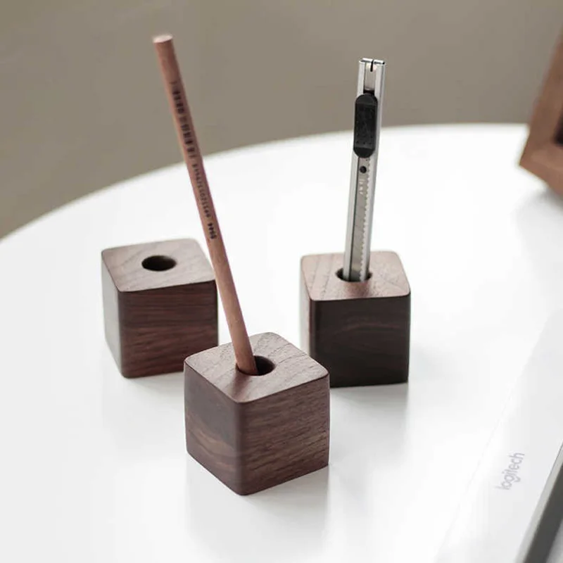 Walnut Wood Toothbrush Holder Desktop Decoration Pen Slot Display Stand Storage Organizer Bathroom Tooth Brush Accessories